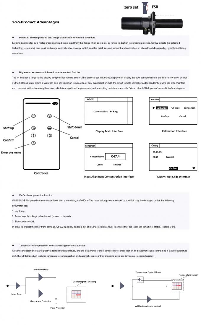 WT602 CEMS 산업용 보일러 및 배출량 제어 시스템에 대한 레이저 먼지 계측기 실시간 PM 모니터링 3